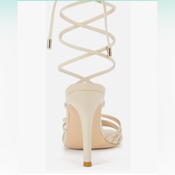 NEW Women’s Strappy Lace Up Heeled Sandals Square Open Toe Stiletto Tan Size 8.5 - Picture 4 of 11